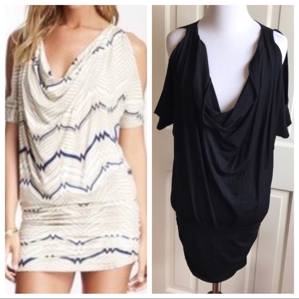 TART Black Cold Shoulder Mini Blouson Dress - Picture 1 of 8